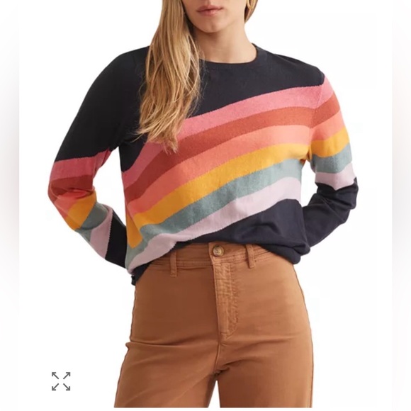 Marine Layer Rainbow “Sunset Icon” Crewneck Cotton Navy Sweater Women Size Large - Picture 4 of 12